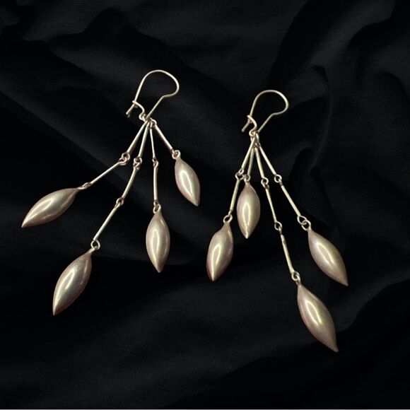 Vintage Boho Sterling Silver Hand Made Indian Drop Dangle Earrings 3.5” - Picture 2 of 6